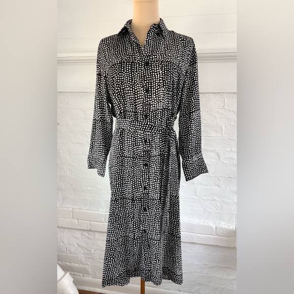 Emerson Fry India Collection Ry Shirtdress Painterly Dot Black White Button Down - Picture 3 of 14